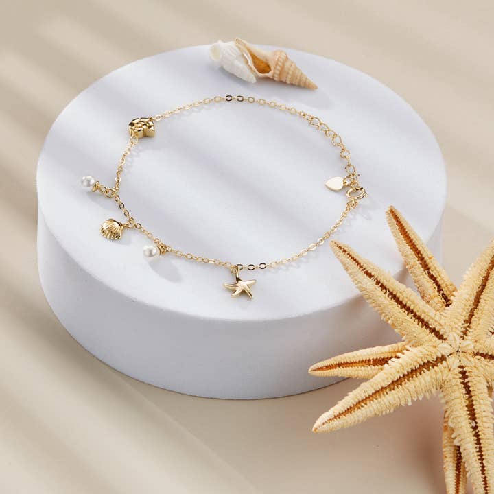 Perimade & Co. LLC - Wholesale Charm/dangle bracelet - Seashell Starfish Pearl Bracelet in 925 Sterling Silver5
