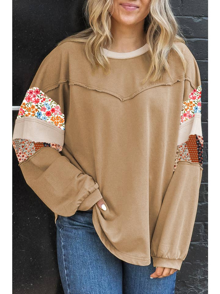 66DISCO - Wholesale Blouse - Women's - Exposed Seam Floral Mixed Patchwork Relaxed Plus Size Top7