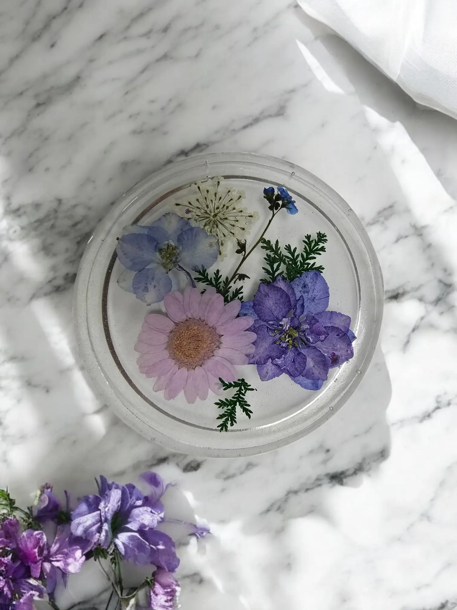 Ciao Bella Jewelry Inc - Wholesale Onderzetters - Onderzetters met Geperste Bloemen en Echte Bloemen Set van Vier2