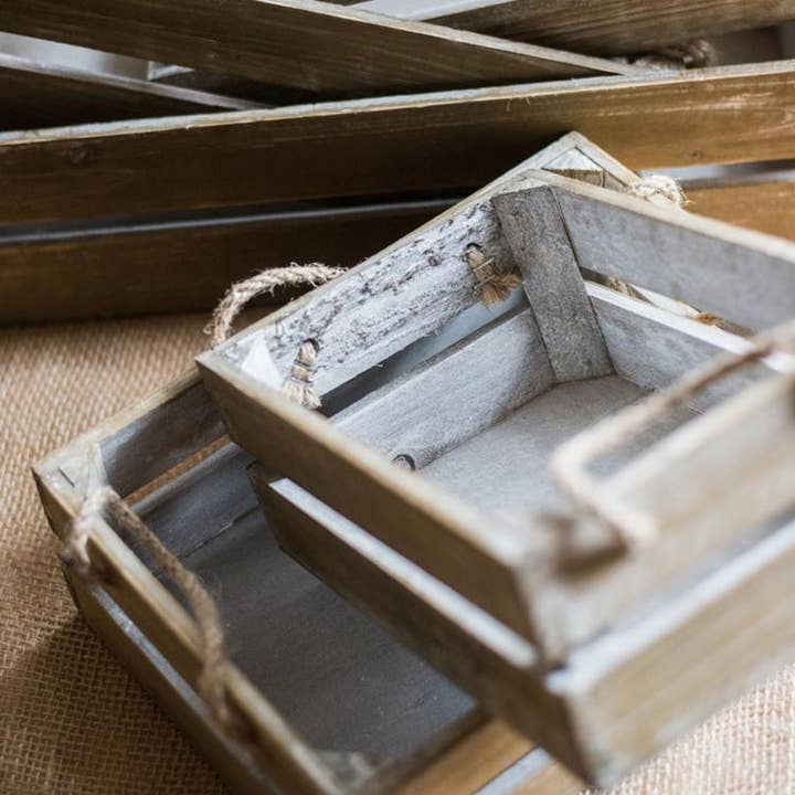 Rustic Reach - Wholesale Basket - Solid Wood Crate With Rope Handles