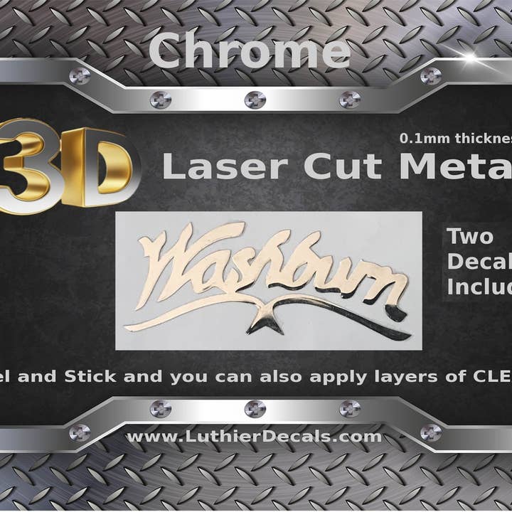 Autocollant Washburn M26 en métal découpé au laser 3D pour guitare pour la vente par Luthier decals