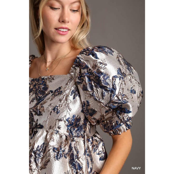 STYLE USA - Wholesale Dress - Women's - Metallic Jacquard Floral Print Dress