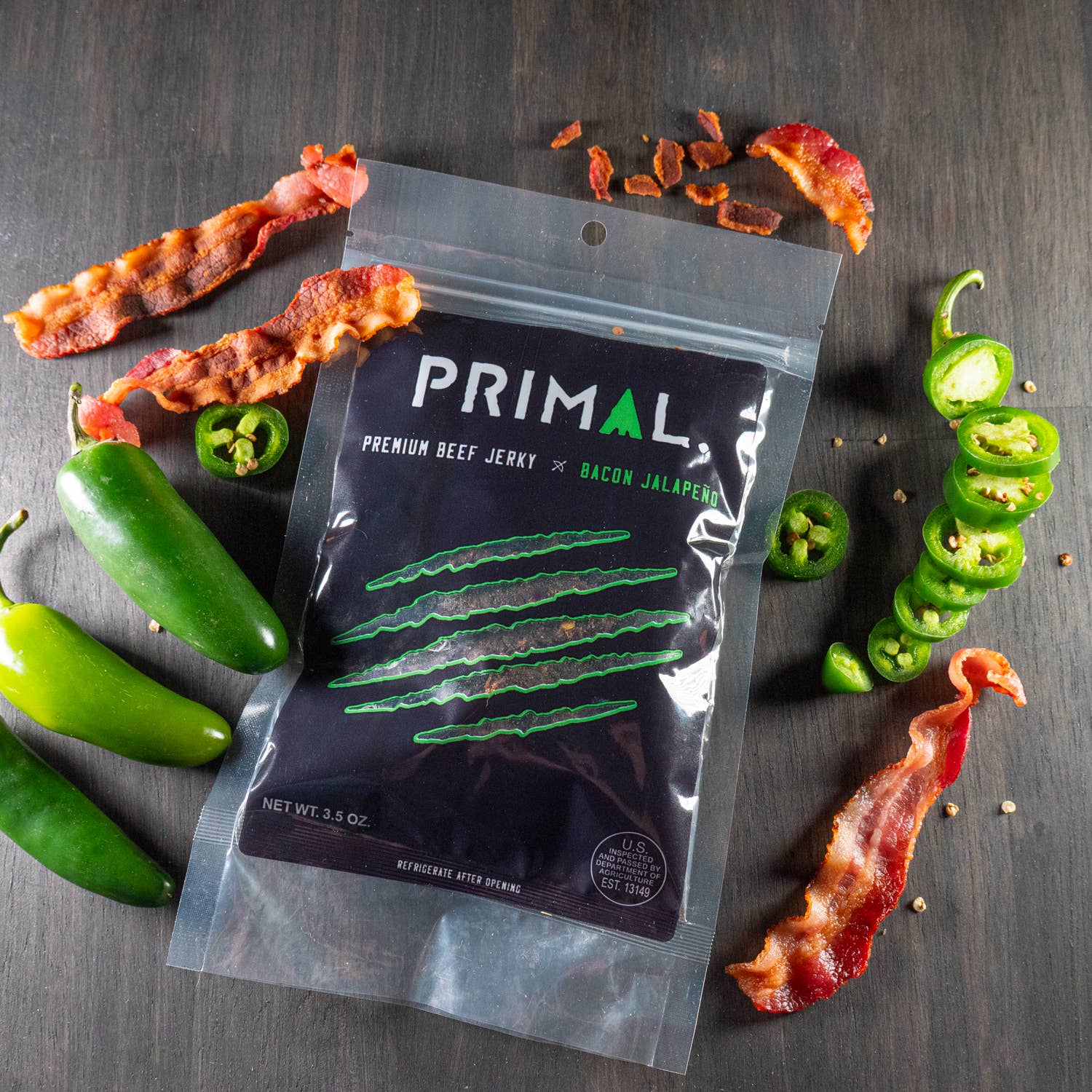 Primal Jerky - Wholesale Jerky - Primal Bacon/Jalapeno Beef Jerky 3.5oz3