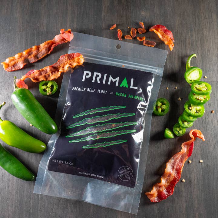 Primal Jerky - Wholesale Jerky - Primal Bacon/Jalapeno Beef Jerky 3.5oz3