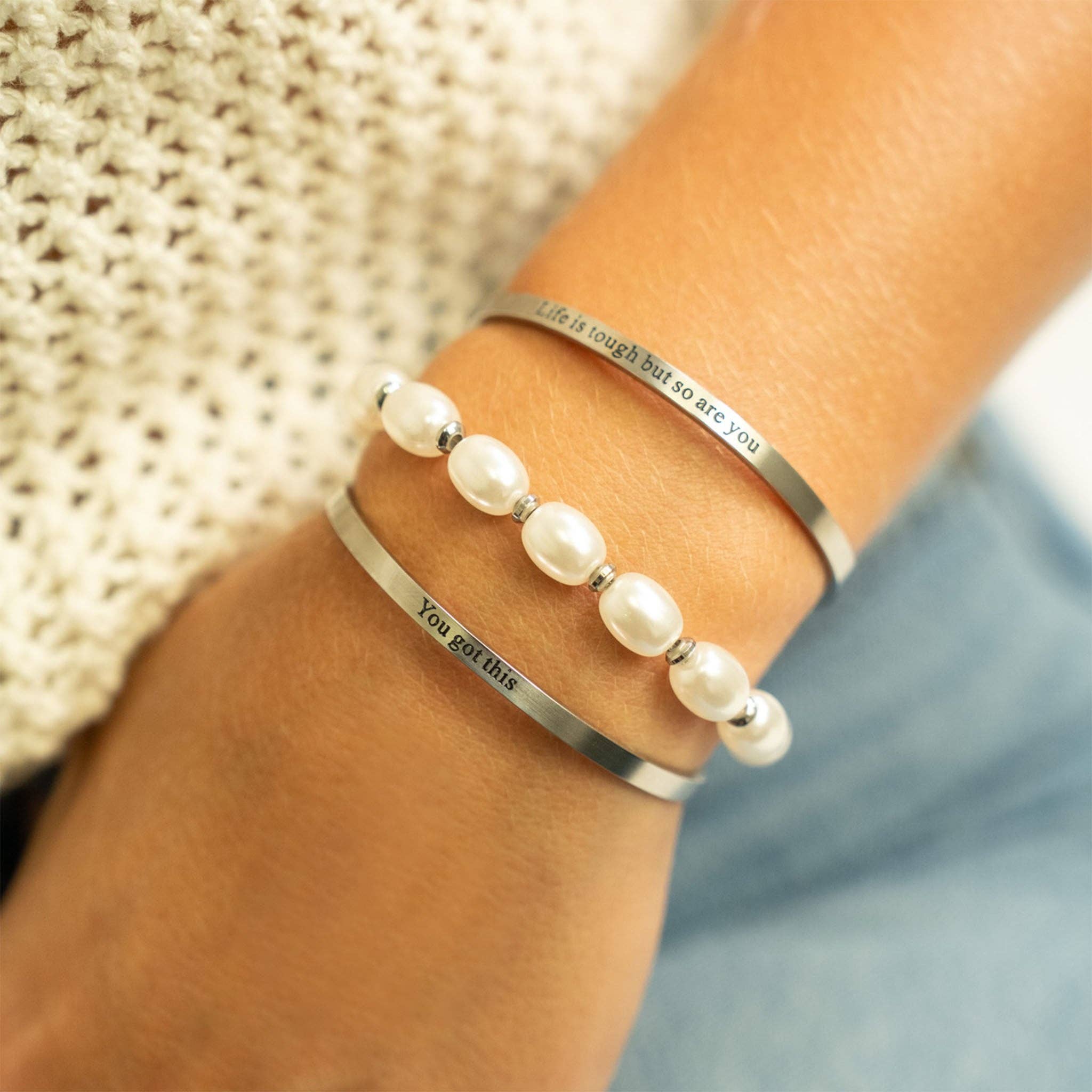 WJW - Vendita all'ingrosso Bracciale a polsino - Bracciale rigido inciso "You Got This" in PVD oro 18K7