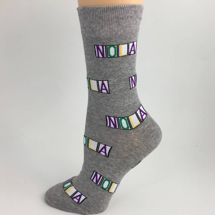 Mardi Gras NOLA tiles socks Grey for wholesale by SongLily