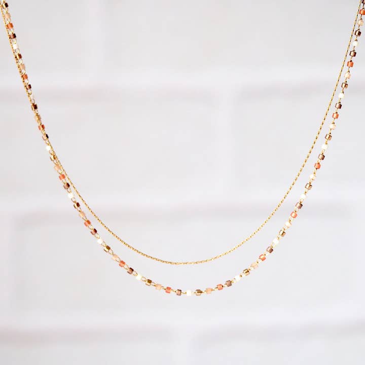 Ultra fine double short necklace//designer jewelry//chain gilded with fine 1 micron gold, Japanese glass beads//original creation for wholesale by Atelier Vivienne