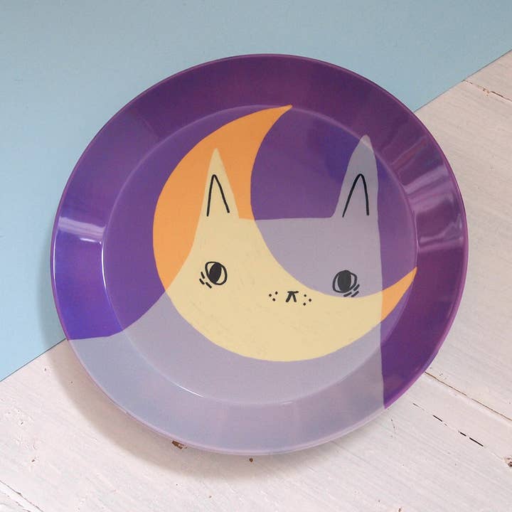 Assiette illustrée Chat et Lune, assiette de pique-nique, enfants pour la vente par I LIKE CATS