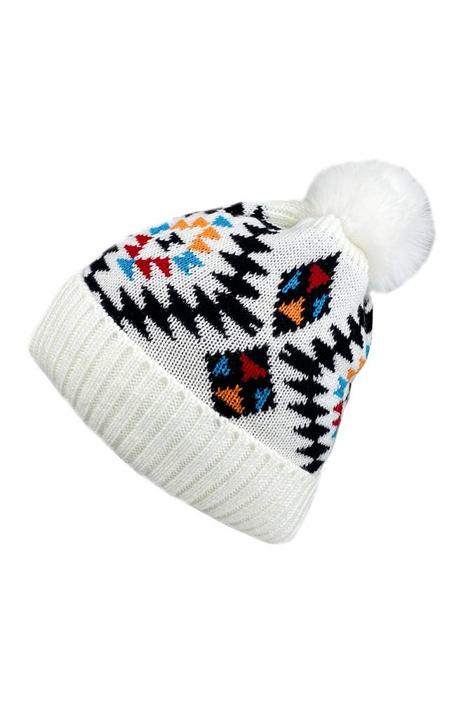 UNISHE – Großhandel Beanie – Damen – Aztekische Strickmütze mit Pompon im Westernstil MOQ 3 Stück ZZKF3052