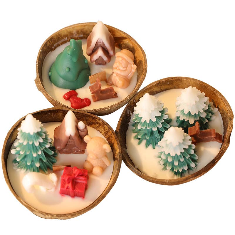 Candles Meta - Wholesale Jar/filled candle - Coconut Bowl Christmas Tree Scented Candle Gift Set3