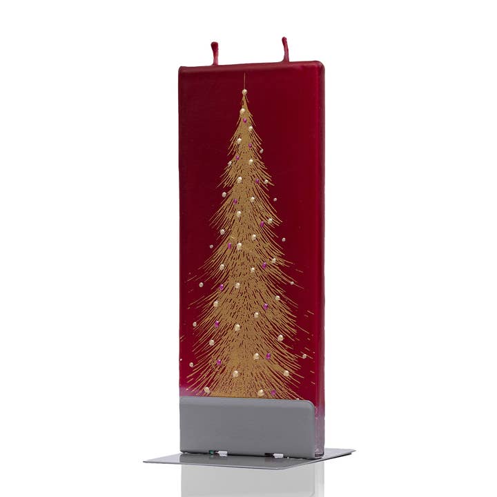 Flatyz Candles - Wholesale Novelty Candle - Flat Handmade Candle - Gold Christmas Tree on Red1