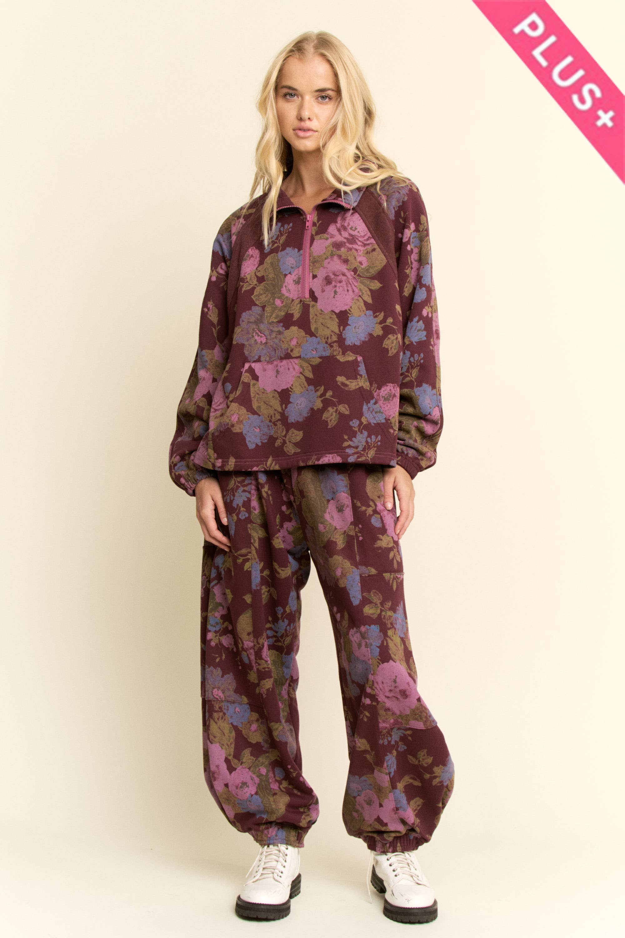 Davi & Dani - Wholesale Top & Pant Set (NOT Loungewear) - Women's - PLUS FLOWER SWEATSHIRT TOP ELASTIC WAIST PANT1