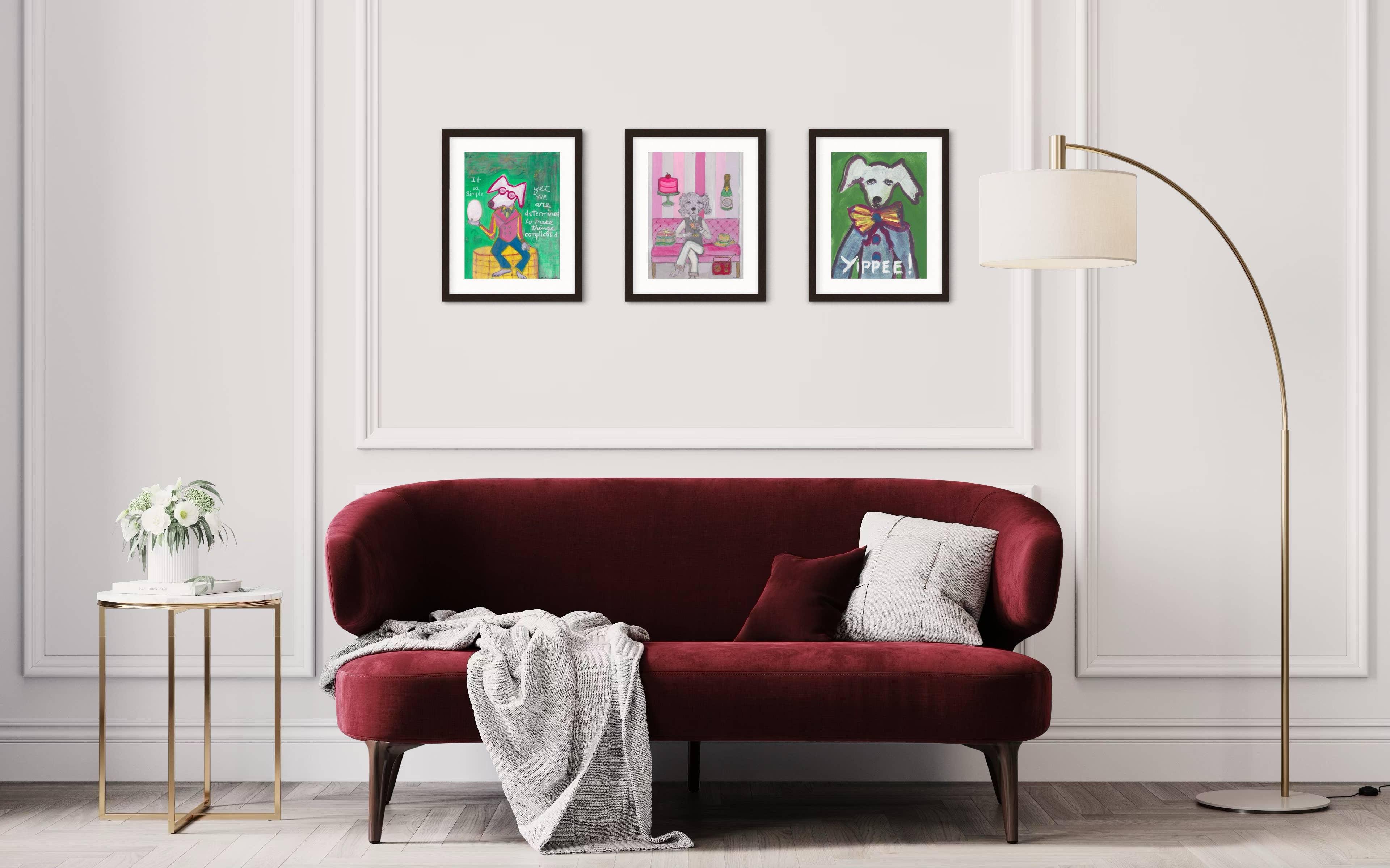 Bernie Street Studios - Wholesale Art Print - A Good Life original print sophisticated dog on pink couch2