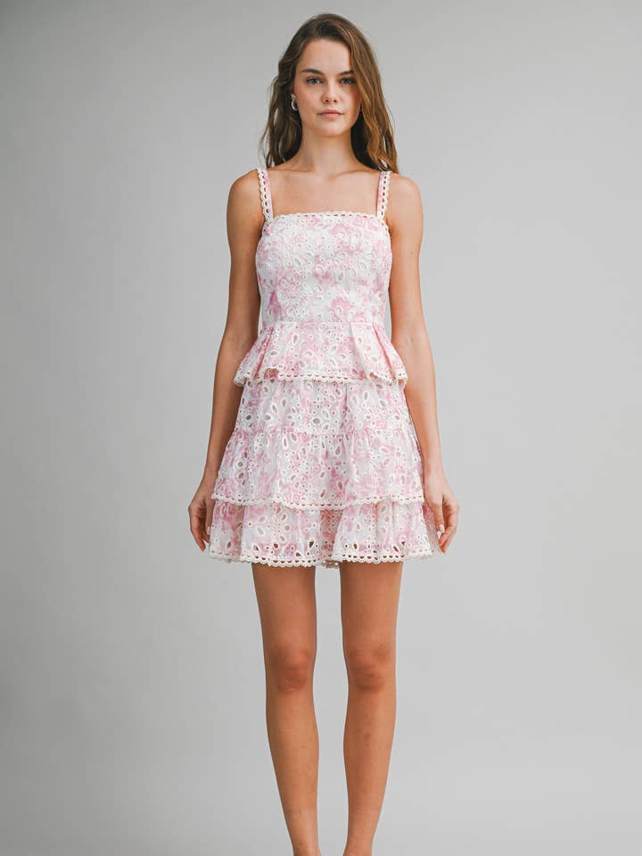 ET7005Y Floral Eyelet Ruffle Peplum Crop Top for wholesale by Endless Blu