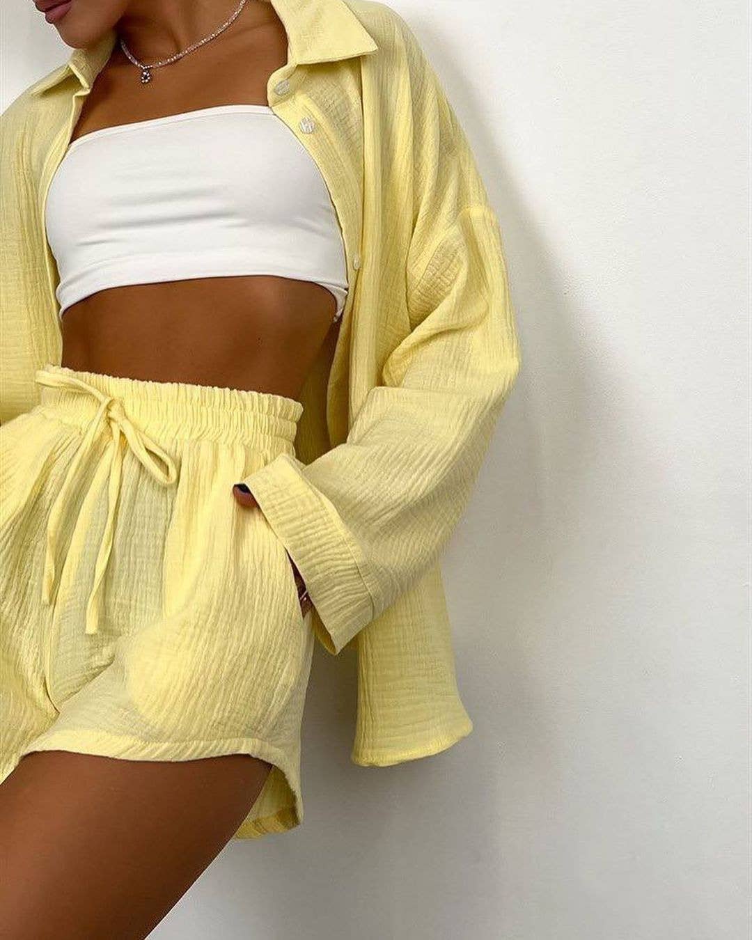 Sweetkama - Wholesale Lounge Set - Women's - Ladies Solid Color Top and Shorts Daily Set FF23041512