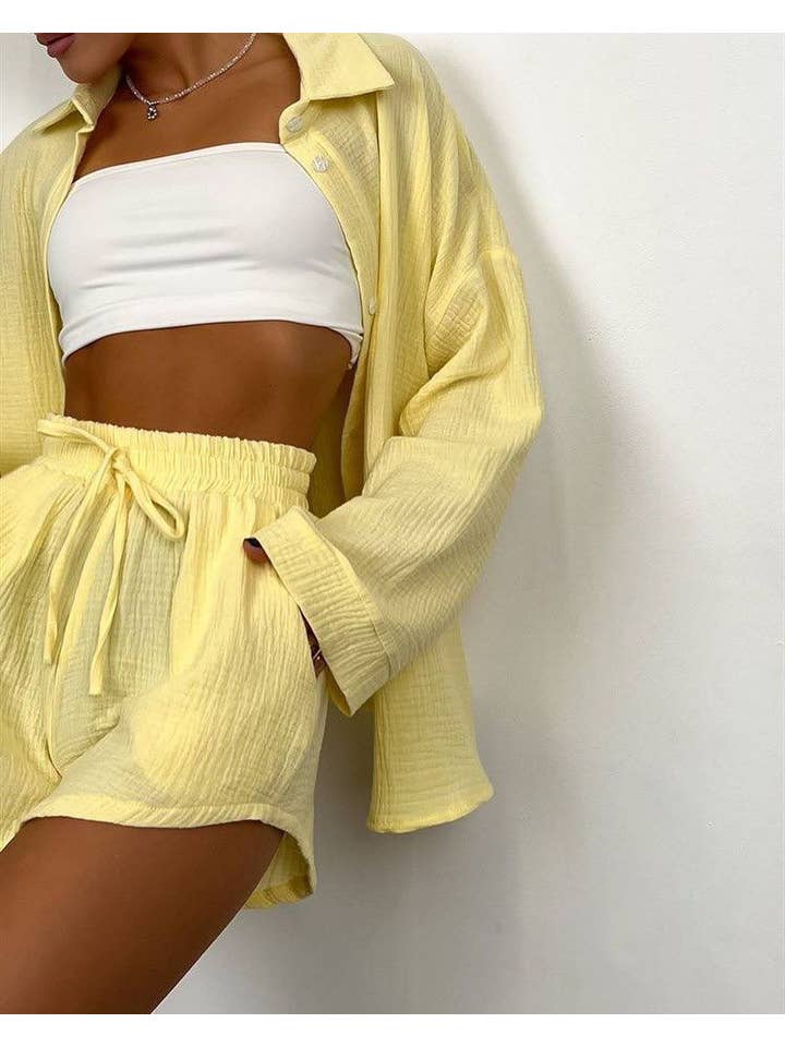 Sweetkama - Wholesale Lounge Set - Women's - Ladies Solid Color Top and Shorts Daily Set FF23041512