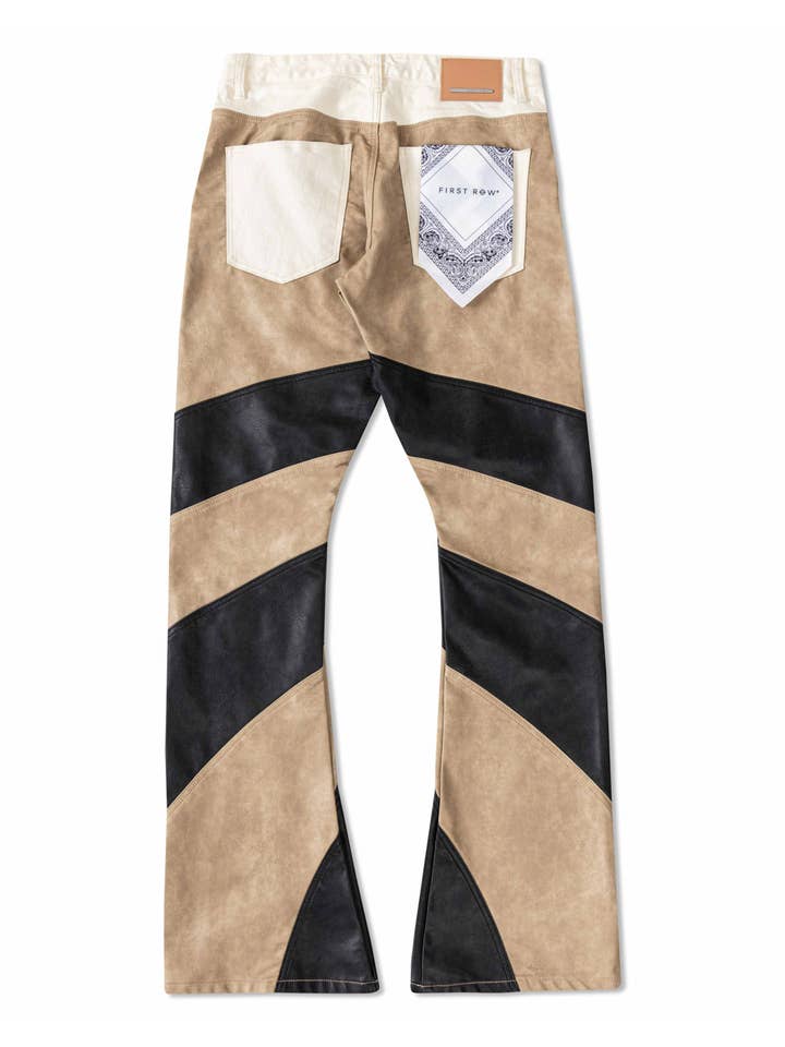 ECRU PREMIUM LEATHER MIX STACKED PANTS for wholesale on Faire
