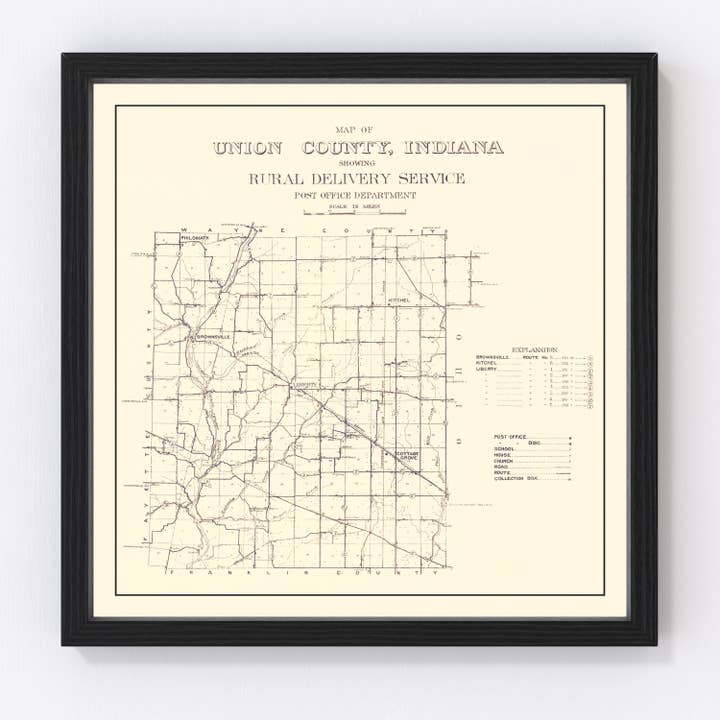 Vintage Map of Union County, Indiana 1911 for wholesale by Ted's Vintage Art