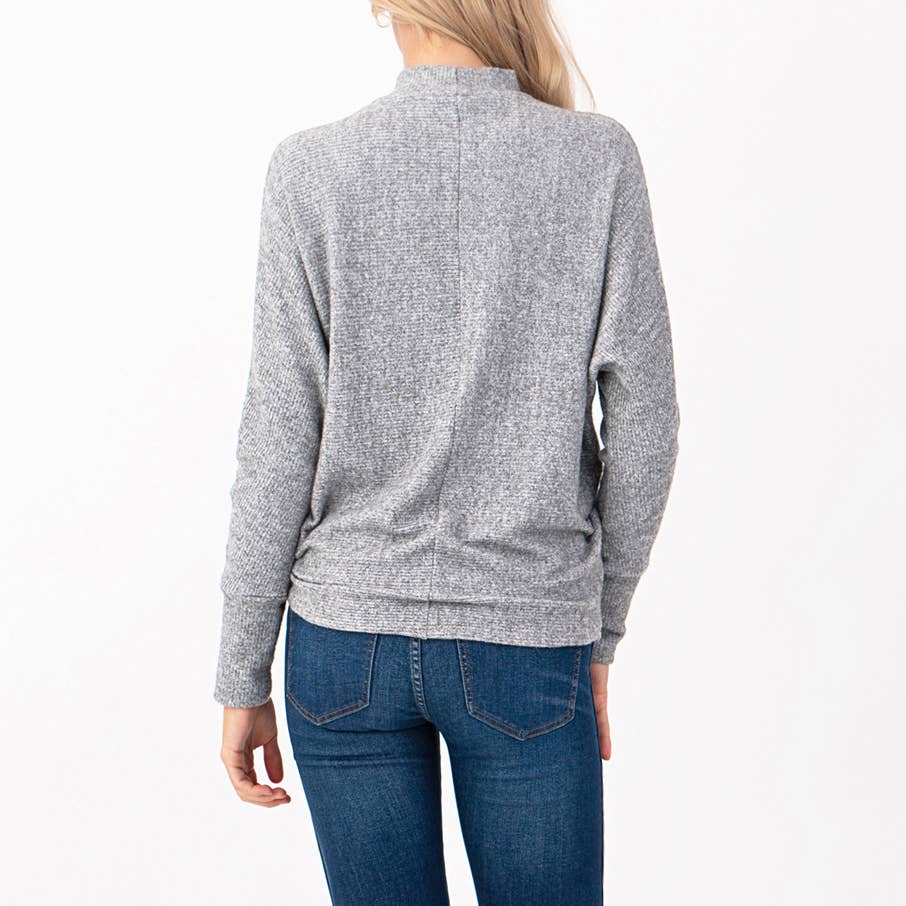 Heimious - Wholesale Knit Top - Women's - Mock Neck Long Dolman Sleeve Ribbed Knit Top, T2619