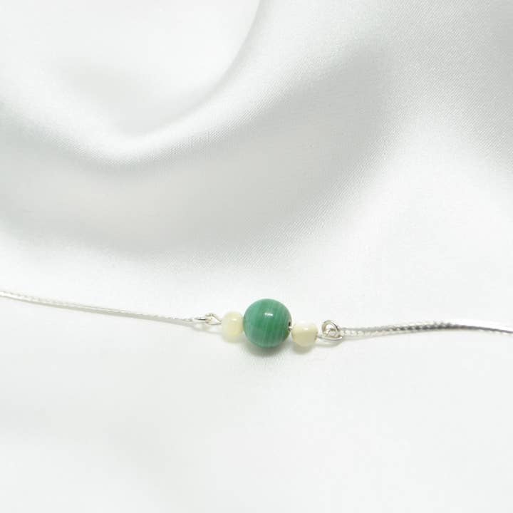 Malachite and 925 Silver Anklet for wholesale by Iroquoise