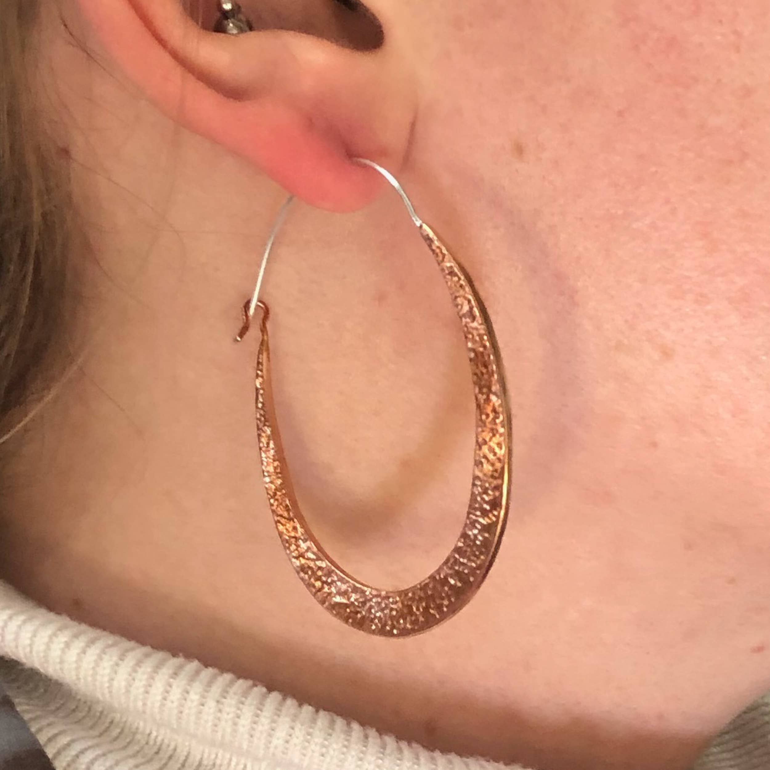 Ajmer by Jodi - Wholesale Dangle Earrings - Big Copper Oval Hoops~ hammered metal & sterling ear wires8