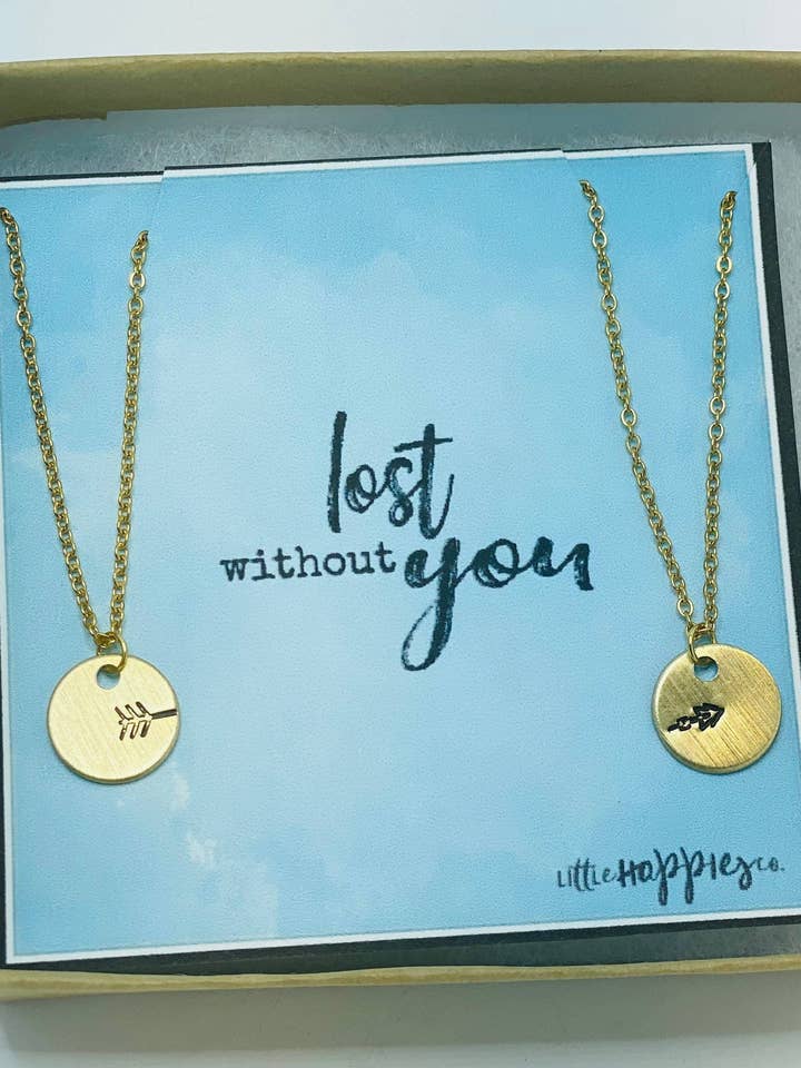 Best friend necklaces for 2, Best friend necklaces for adults, Necklace set for 2 friends, Two piece necklace for friends, arrow necklace for wholesale by Little Happies Co
