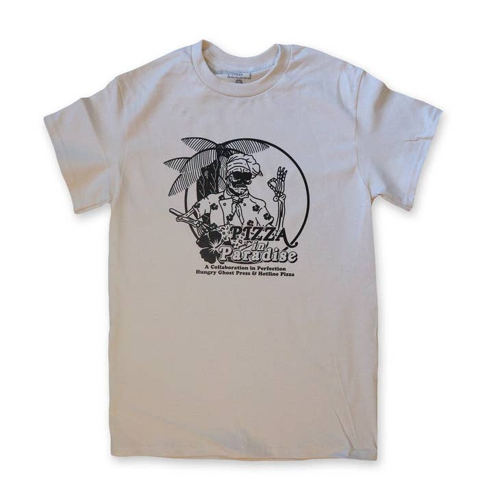 Pizza in Paradise Tee for wholesale by Hungry Ghost Press