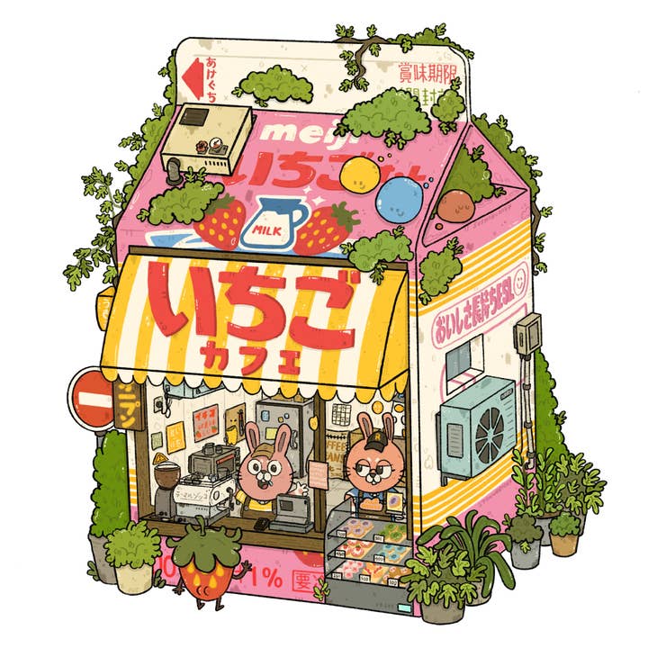 sushiboiiiyy - Wholesale Sticker - Strawberry Milk Cafe Vinyl Sticker