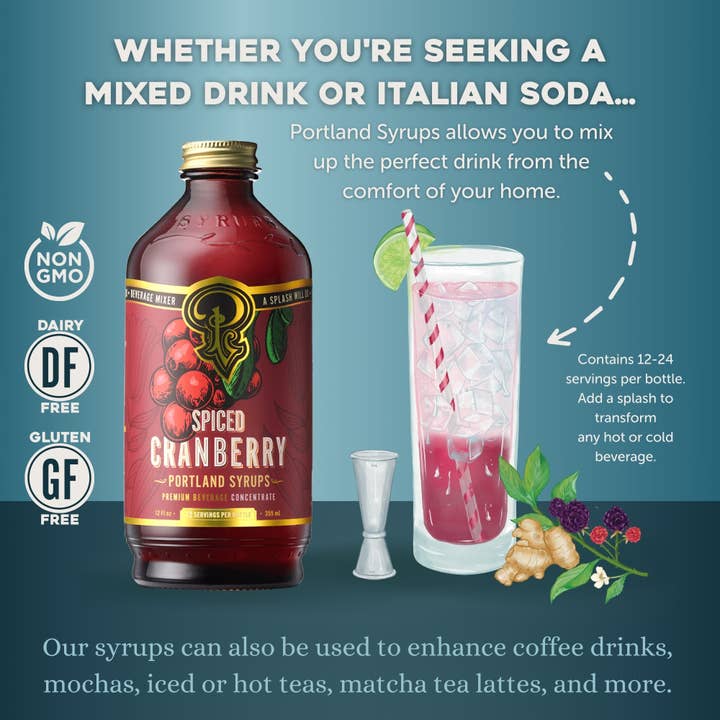 Portland Syrups - Wholesale Cocktail Mix/Syrup - Spiced Cranberry Syrup 12 oz - cocktail / mocktail drink mix3