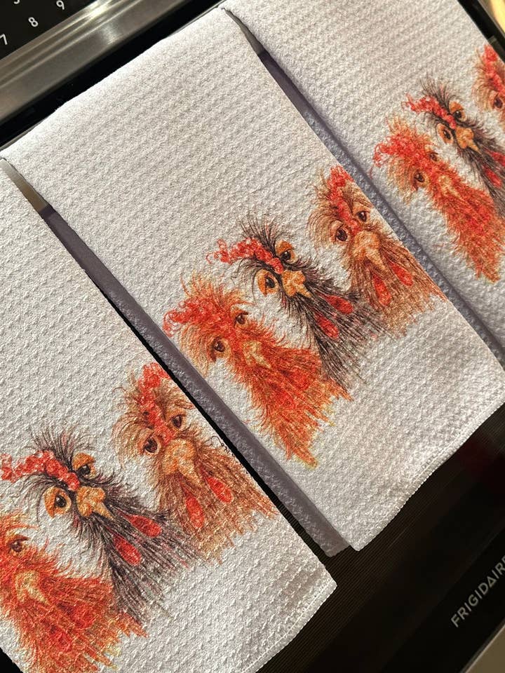 Set of 3 Original Art Chicken Towels by Terri for wholesale by Red Shed Redos Artistry