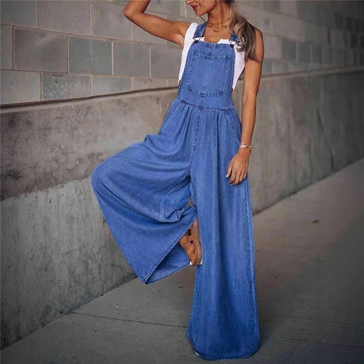 Sleeveless Denim Overalls With Side Pockets for wholesale by kycozy