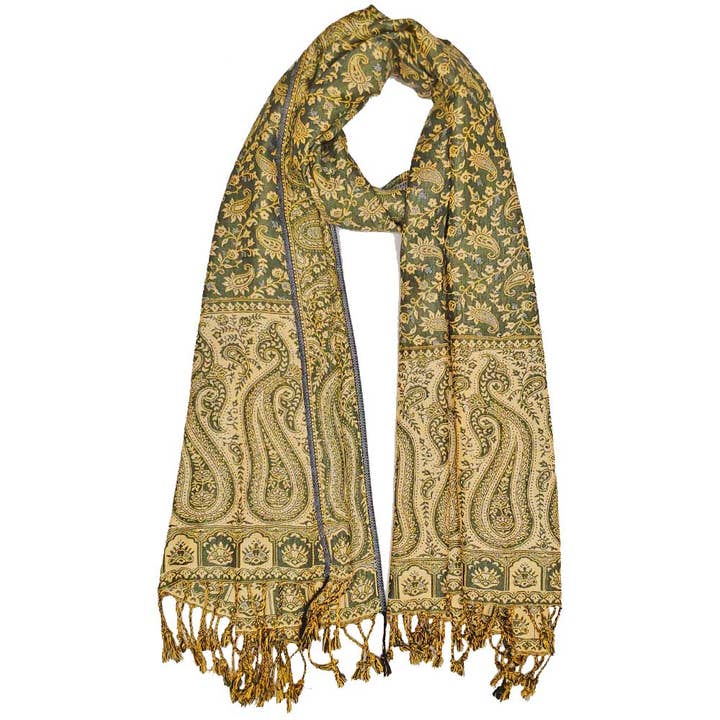 Foulard réversible style patola motif cachemire imprimé jardin châle botanique pour la vente par Wild Lotus