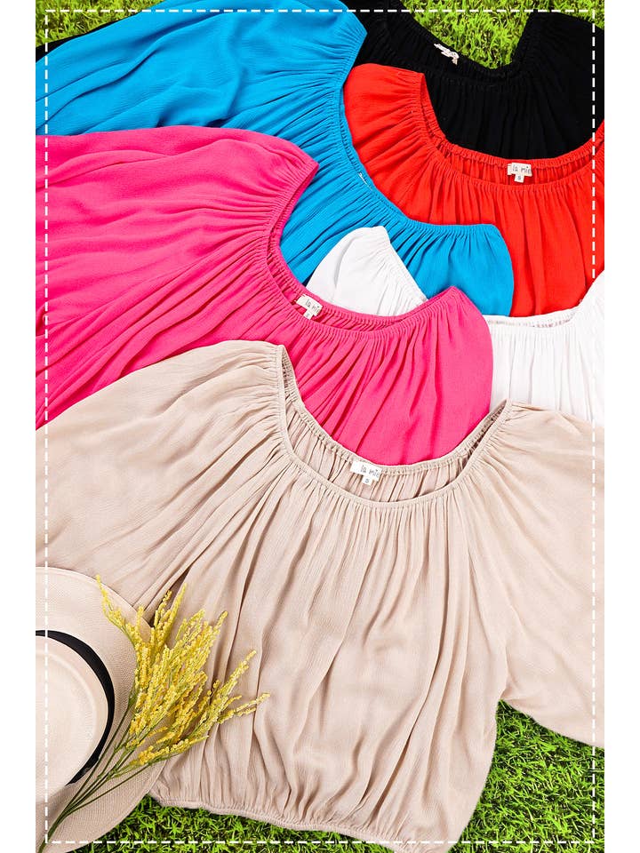 La Miel - Wholesale Blouse - Women's - HAT7501-Breathable Fabric Off Shoulder Balloon Sleeve Top