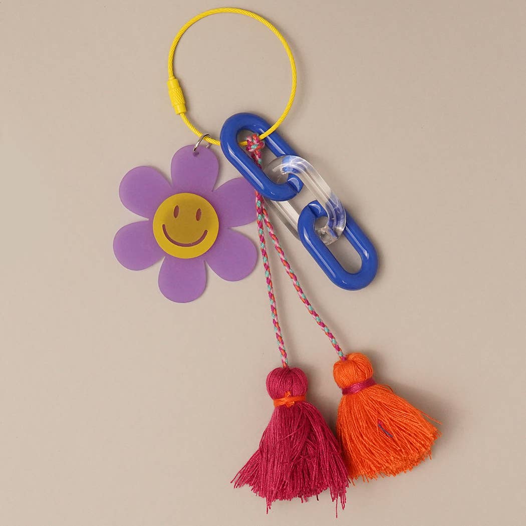 Fashion City - Wholesale Keychain - Women's - Happy Face Flower Chunky Chain Keyring Bag Charm1