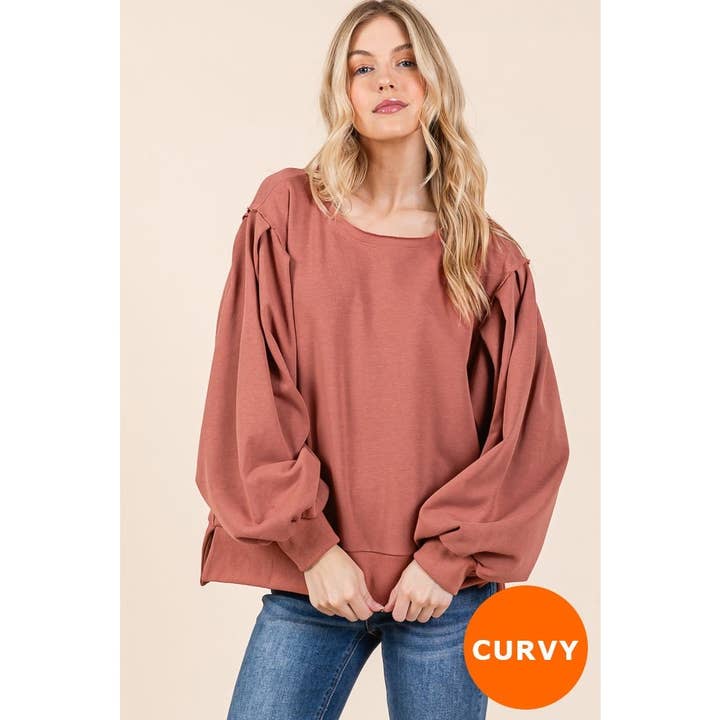 Plus Cotton Loose Fit Balloon Long Sleeve Top for wholesale by LIME N CHILI