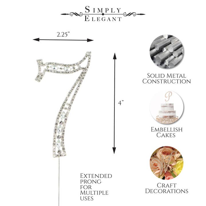 Rhinestone Cake Topper Number 7 - Silver for wholesale on Faire
