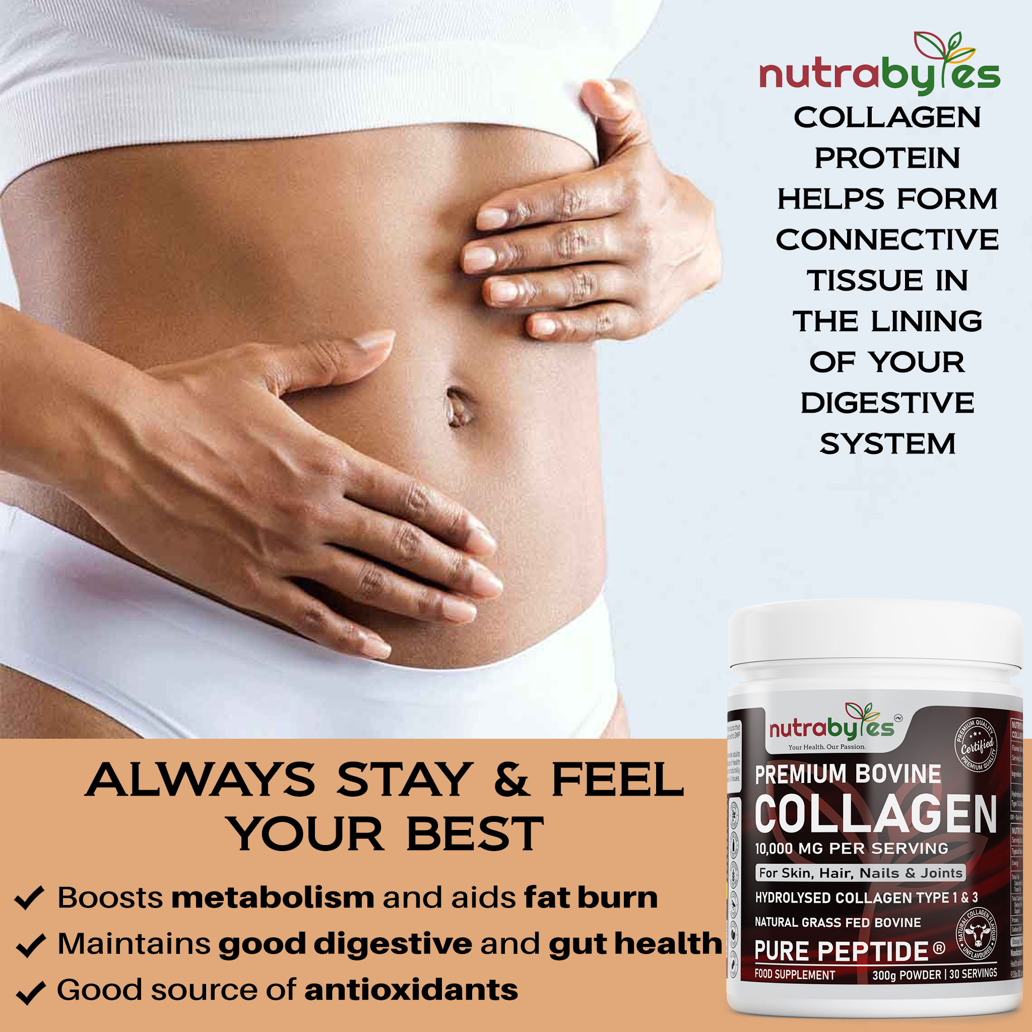 NUTRABYTES - Wholesale Oral Supplement/Vitamin - Hydrolysed Collagen Powder (Bovine) 10,000 mg + Amino Acids4