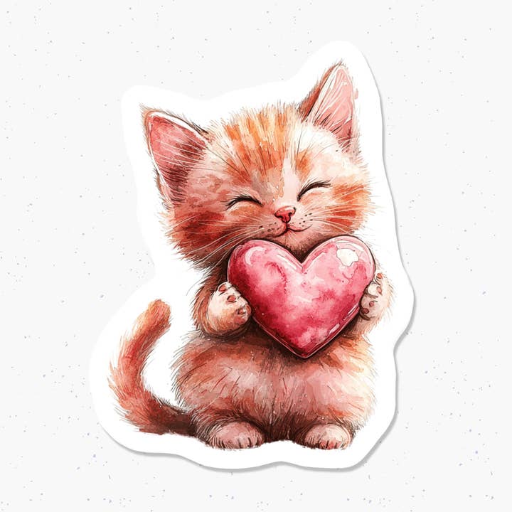 Kitten in Love Vinyl Sticker Valentine's Day Cute Gift for wholesale by Art Bujo Boutique