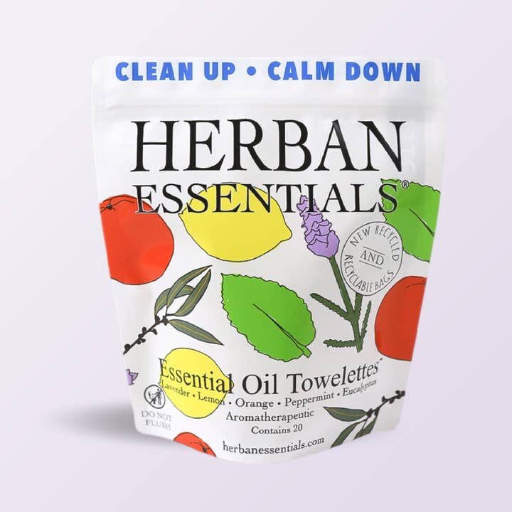 Herban Essentials – wholesale Face & body wipes – Assorted Towelettes - 20 Individual Essential Oil Wipes