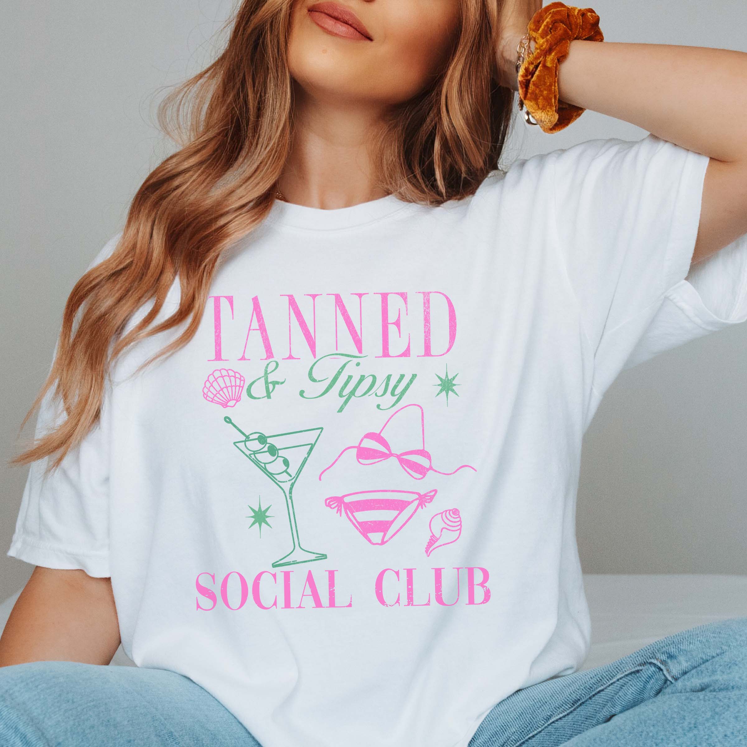 Limeberry Designs - Wholesale T-Shirt (Graphic) - Women's - Tanned And Tipsy Social Club Tee - Quick Shipping0