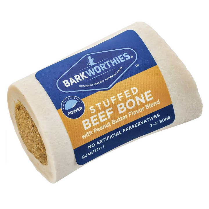 Barkworthies 3-4" Shin Bone Stuffed w/Peanut Butter for wholesale by Pet Palette Distribution