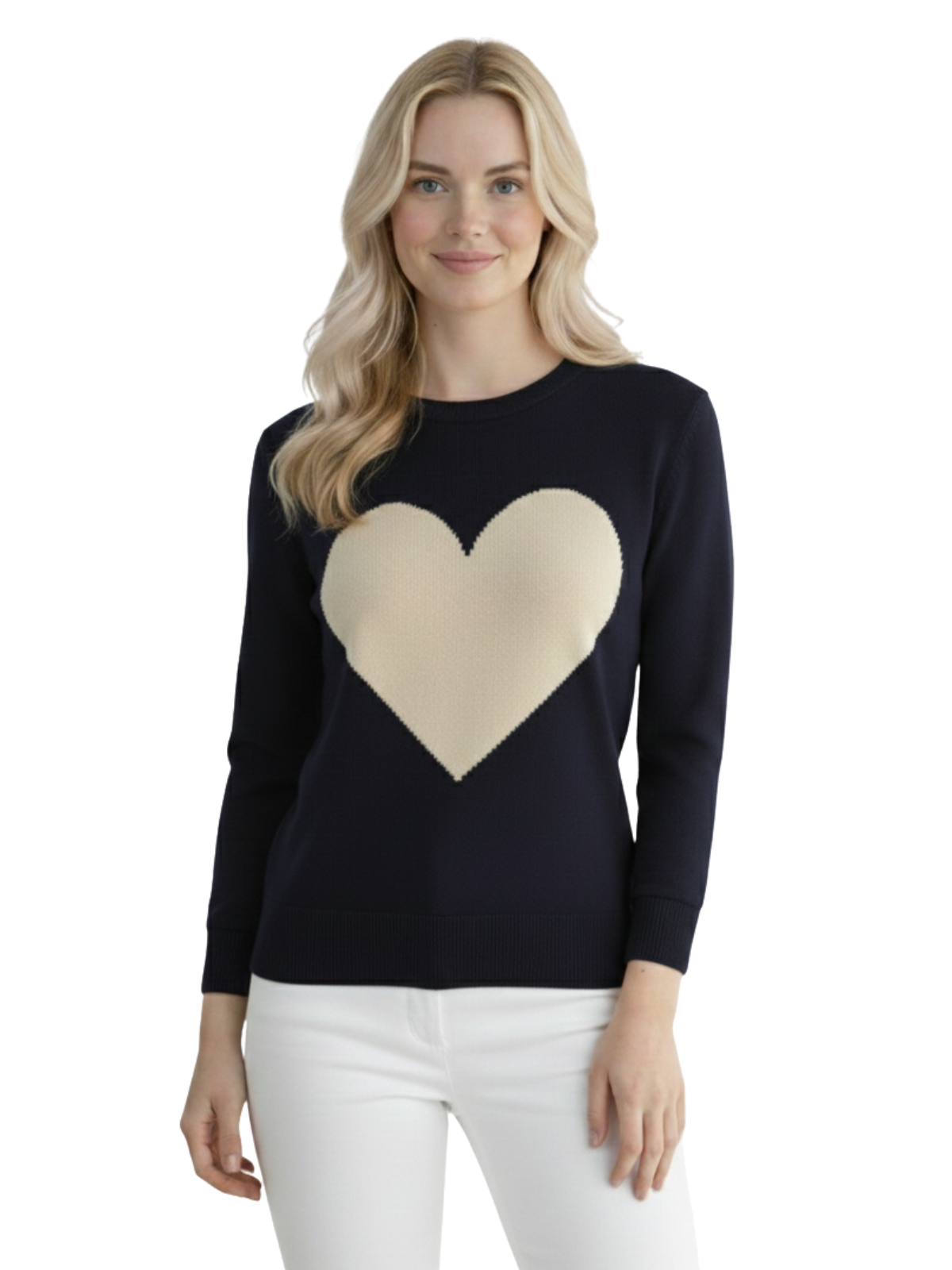 Mak - Vente Pull en maille – femme - Pull à col rond en chenille à manches 3/4 en forme de cœur MK35950