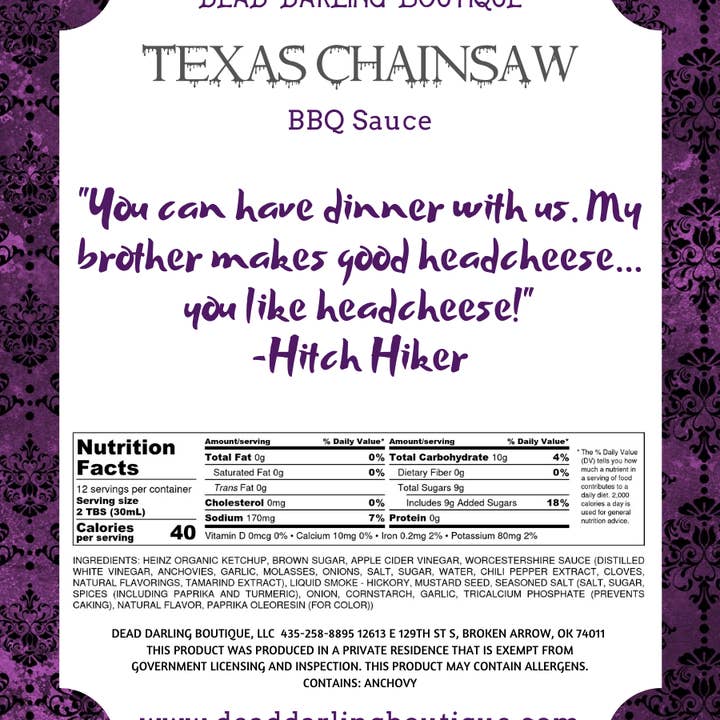 Dead Darling Boutique - Wholesale BBQ Sauce - Texas Chainsaw BBQ Sauce2