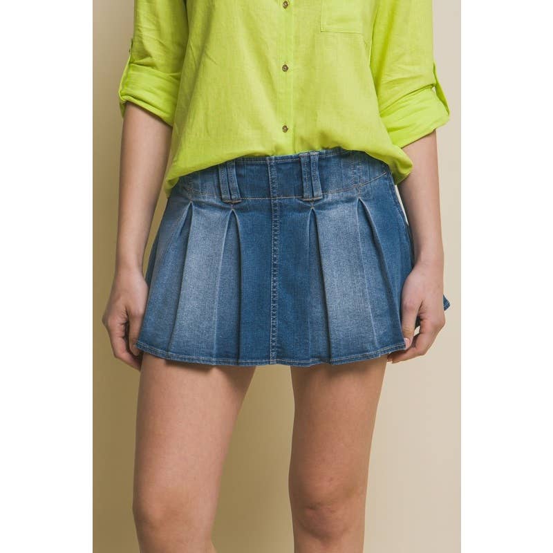 Paperdoll - Wholesale Skirt - Women's - Pleated Denim Mini Skirt 4