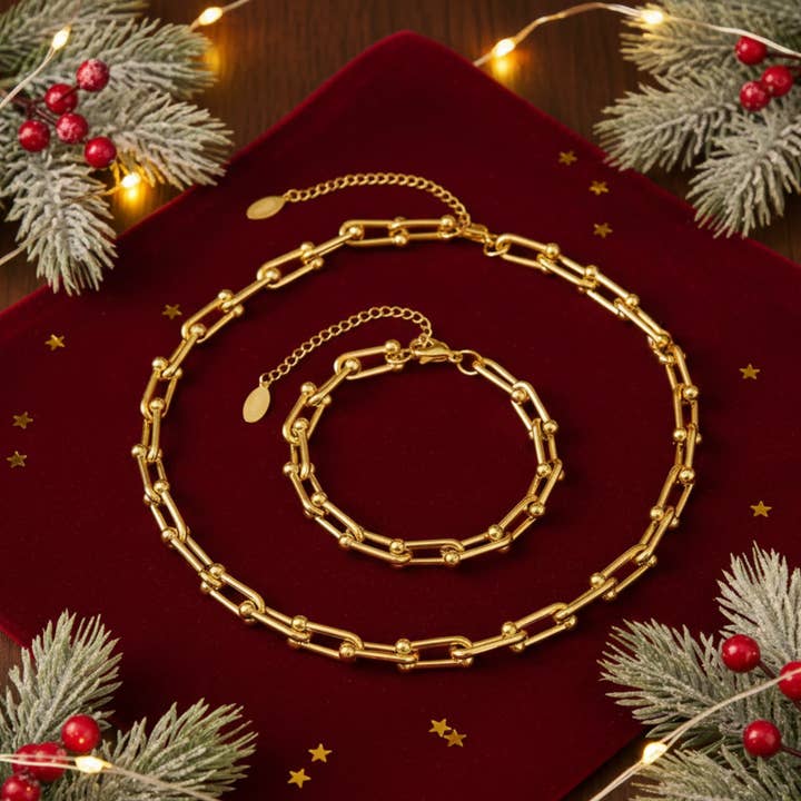 Chunky Paperclip Chain Necklace & Bracelet Set for wholesale by Benevolence LA