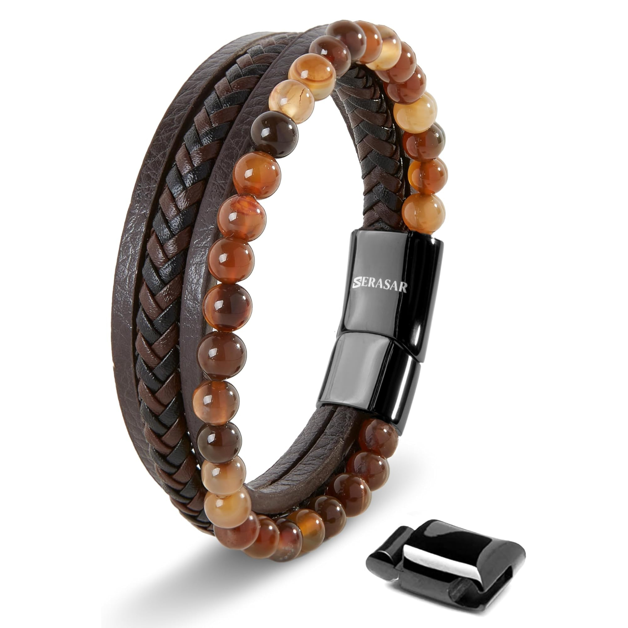 SERASAR - Wholesale Woven/Braided Bracelet - Leather Bracelet "Stone"5