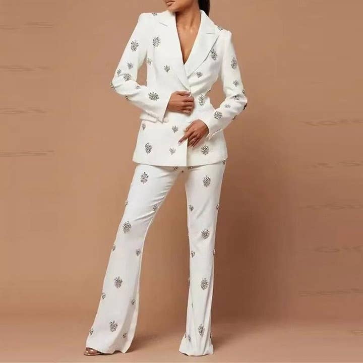 Ensemble veste de costume perlée diamant et pantalon évasé pour 8-11 ans pour la vente par Productseeker
