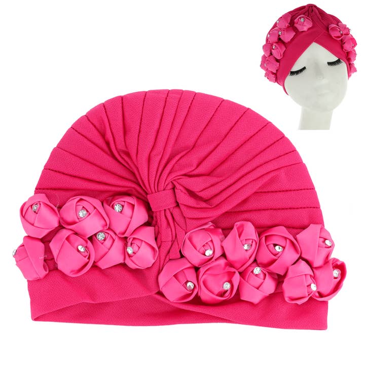 SP Sophia Collection - Wholesale Fashion Headband - Women's - Floral Rhinestone Crystal Studded w/ Front Bow Turban