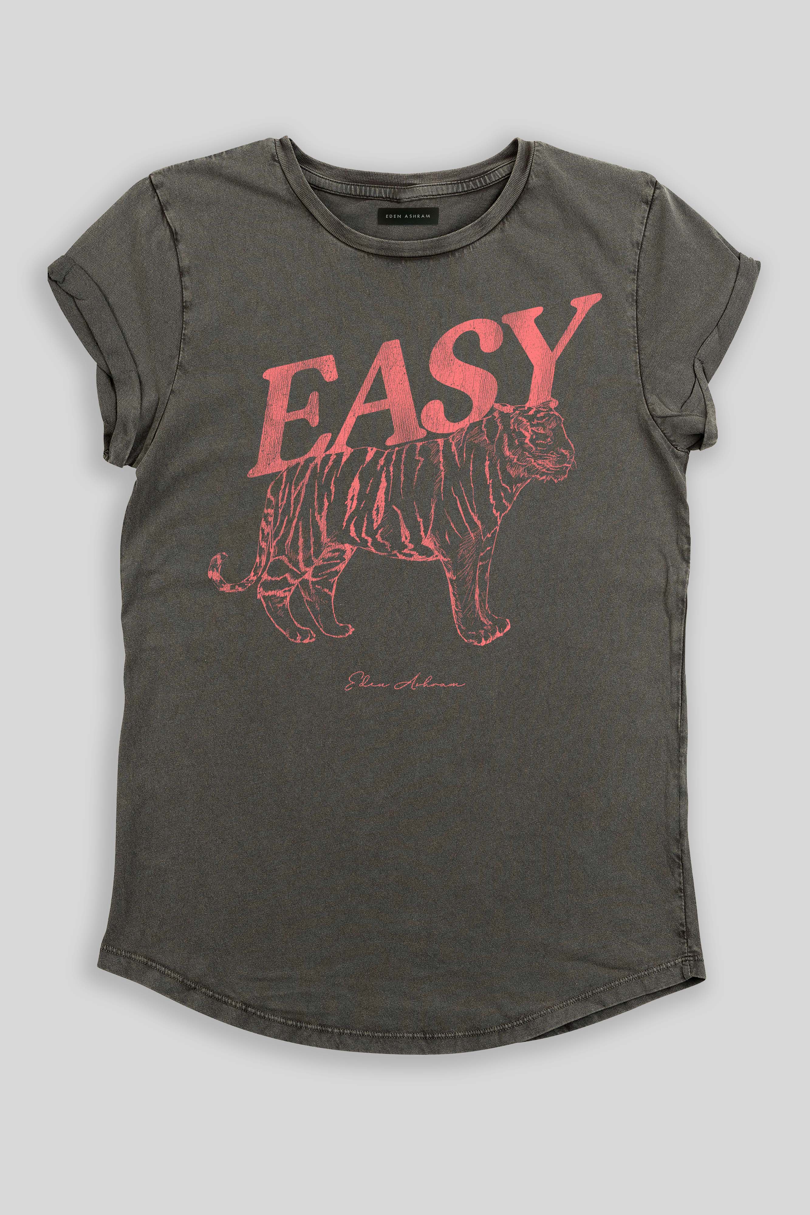 Eden Ashram - Vendita all'ingrosso Maglietta serigrafata - Donna - T-shirt premium con maniche arrotolate Easy Tiger3
