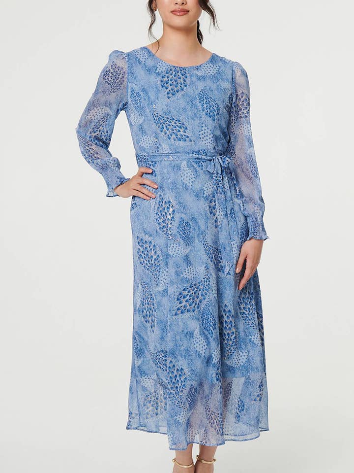 Vestido Comprido Semitransparente com Estampa de Penas por atacado de Stellalondon